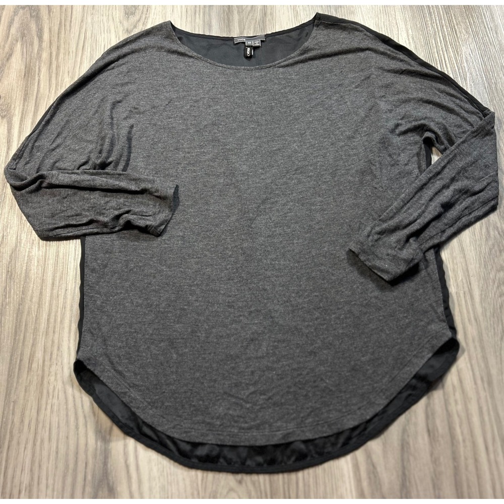 Vince Contrast‎ Long Sleeve Top Charcoal Grey XS Silk oversized Bergdorf Goodman